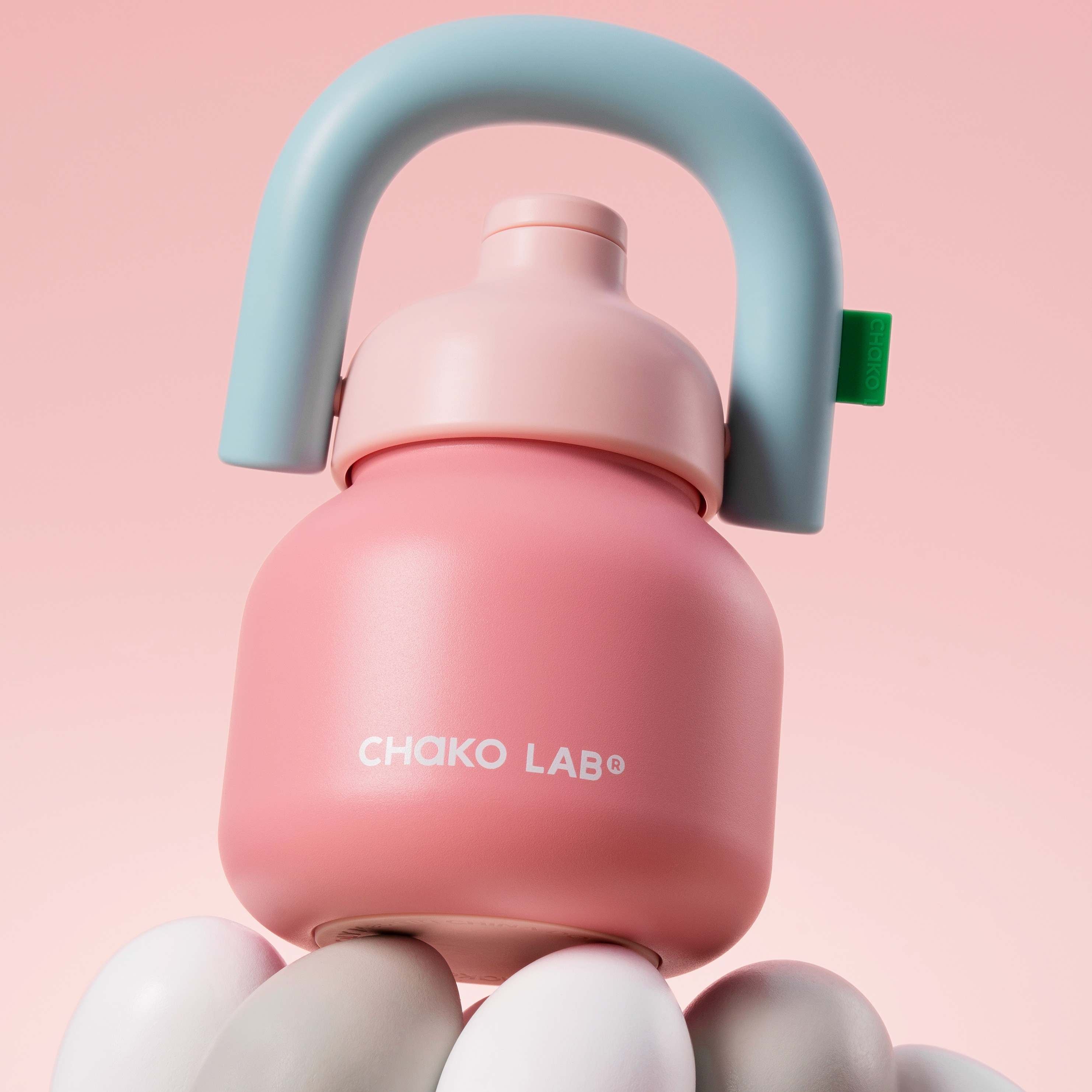 Chako Lab LinLin termos boca 1L, jarko ružičasta, mint zelena plastična ručka
