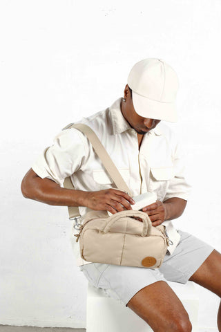 MORAL BAGS Chapel Sudoku torba, krem, reciklirani rPET najlon, nošenje cross-body s podesivom naramenicom