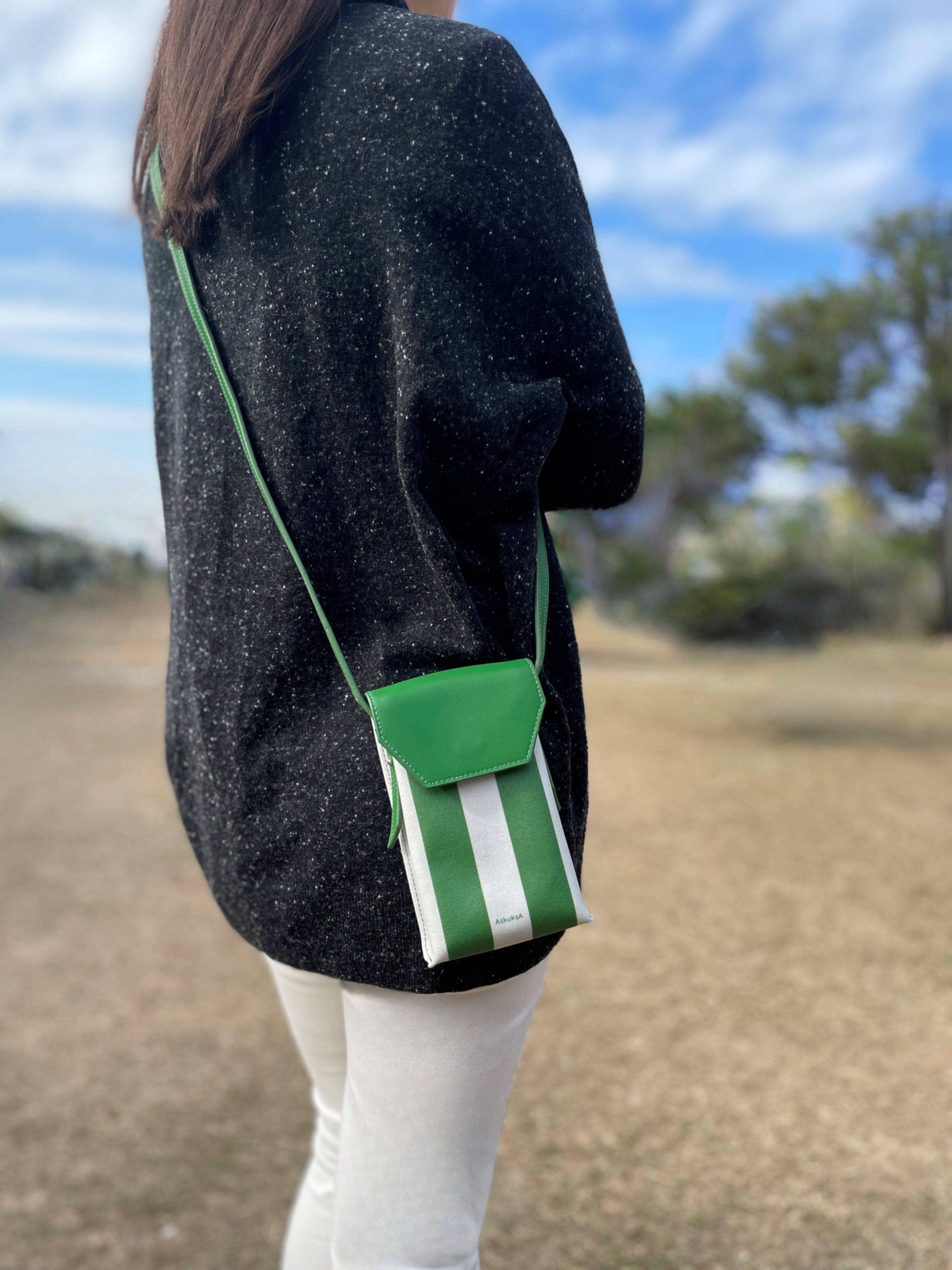 AskuksA R for Rectangle torbica za mobitel, zeleno-bijela, crossbody nošenje, TPU platno
