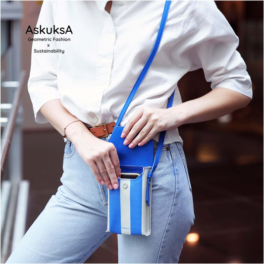 AskuksA R for Rectangle torbica za mobitel, plavo-bijela, crossbody nošenje, utor za karticu
