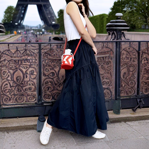 AkusukA - C for Circle Small Leather Drawstring Crossbody Bag and Handbag - Crvena