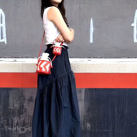 AkusukA - C for Circle Small Leather Drawstring Crossbody Bag and Handbag - Crvena